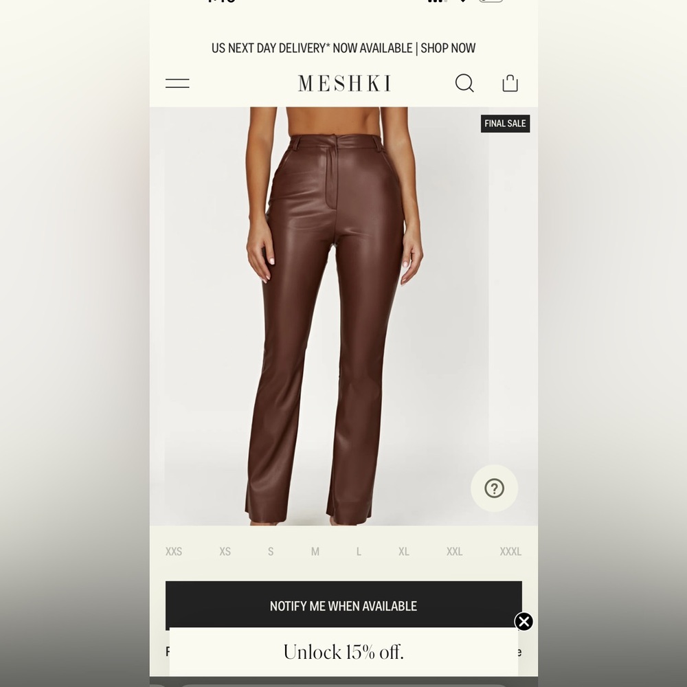 MESHKI Faux Leather Pants - Chocolate XS